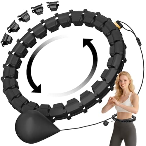 HCOIW Plus Size Silent Weighted Hula Infinity Fitness Detachable Hoops 65-Inch 32 Knot, Smart Noiseless Infinity Hula for Women, 2-in-1 Waist and Abdominal Home Workout Equipment, Black