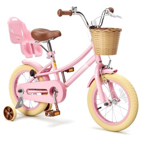 Glaf Kids Toddler Bike 12 14 16 20 Inch Girls Bike with Training Wheels Age 2-12 Years Old Toddler Girls Bike with Basket and Doll Seat Adjustable Seat (12 Inch with Training Wheels, Pink)