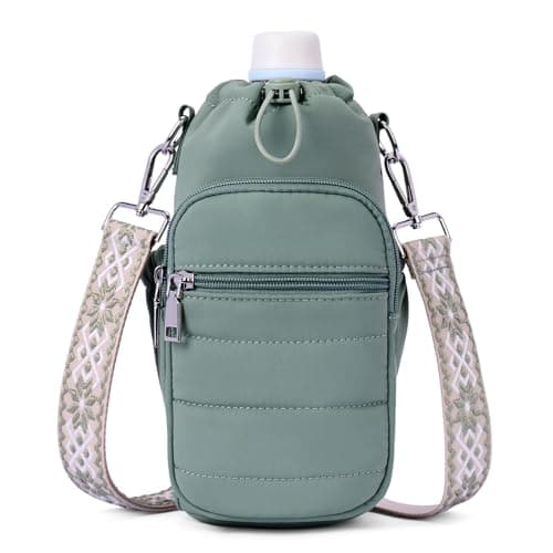 Lexiyat Water Bottle Bag 40 oz Crossbody Water Bottle Holder for Walking Hiking Insulated Compartment Carrier Purse with Adjustable Strap Green