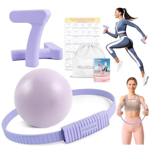 Paleclouds Pilates Ring Set, Pilates Essential Kit with Pilates Ring and Ball, 2.2lb *2 Ergonomic 7-Shaped Dumbbells, Portable Bag & Training Poster, at Home Workouts Pilates Sets for Women (Purple)