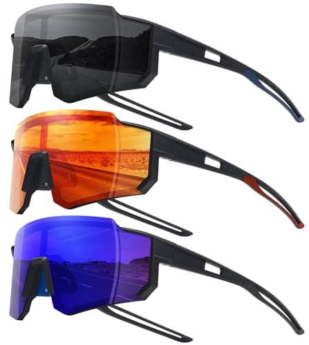 STORYCOAST Sports Running Sunglasses for Men Women Cycling Driving Fishing Bike Sunglasses Polarized UV400 Protection 3Pack Matte Black/Gray+ Black/Red+ Black/Dark Blue