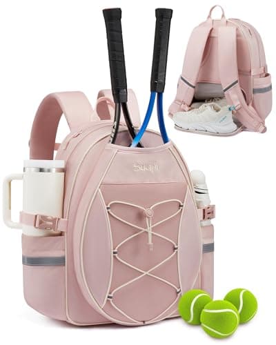 Sucipi Tennis Bag for Kids, Professional Youth Tennis Bag Backpack to Hold 2 Rackets, Tennis Christmas Gifts for Boys Girls, Light Pink