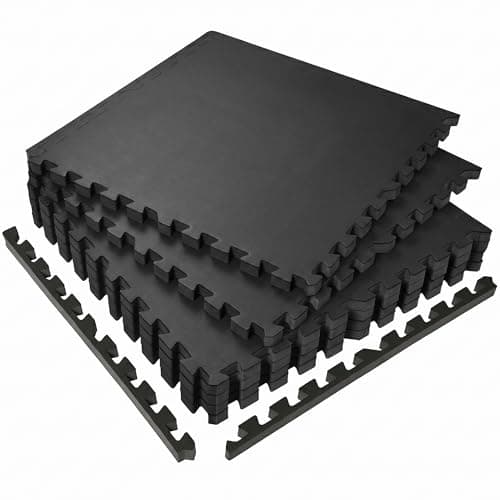 SUPERJARE 0.56'' Thick 6 Pcs 24 Sq Ft Rubber Top Exercise Equipment Mats, High Density EVA Foam Mats with Rubber Top, Interlocking Gym Flooring for Home Gym, Protective Workout Mat, Black