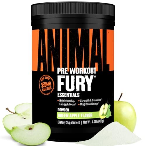 Animal Fury Pre Workout Powder - Green Apple, 350mg Caffeine, BCAA Amino Acids, 2g Beta Alanine, Citrulline & Tyrosine, Energy, Focus, Strength, Endurance, Preworkout for Men & Women, 30 Servings
