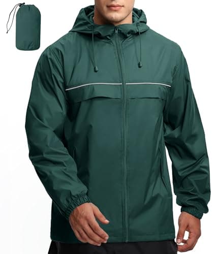 GEEK LIGHTING Rain Jacket Men Lightweight Waterproof Jackets Packable Windbreaker Hooded Raincoat for Golf Cycling Outdoor Hiking Travel Green Xl