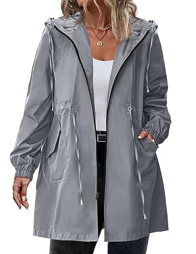 IN'VOLAND Women's Rain Jacket Plus Size Long Raincoat Lightweight Hooded Windbreaker Waterproof Jackets with Pockets