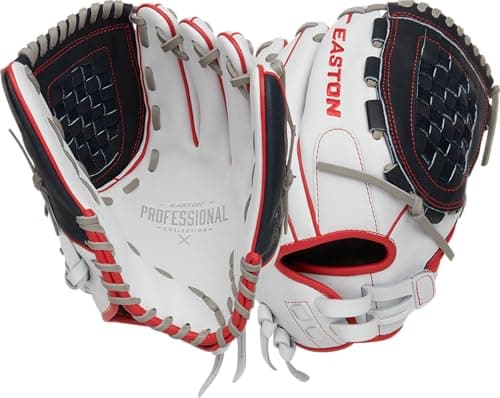 Easton | Professional Collection Fastpitch Softball Glove | Left Hand Throw | 12.5" - Pro I-Web | White/Navy/Red