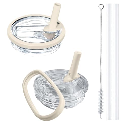 Aooiiysd 2 Pack Stanley Lid Replacement 40 oz, with Leak Proof and Flip Straw Lid, Stanley Cup Accessories, for Stanley Quencher H2.0 40 oz Tumbler (Only), BPA Free (Cream)