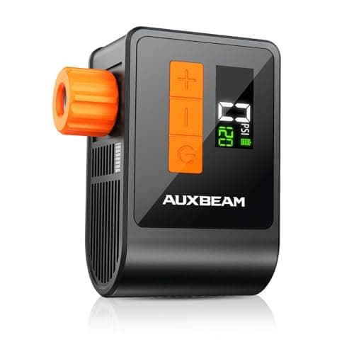 AUXBEAM Tiny Bike Pump with Gauge, 120PSI Electric Bicycle Pump with Presta and Schrader Valve, Bike Pump Portable for Road Bike, City, MTB, EBike and Sports Balls