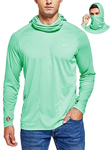 Willit Men's Sun Protection Hoodie UPF 50+ Fishing Hiking Shirt Long Sleeve SPF UV Shirt Rash Guard Lightweight Light Green XXXL