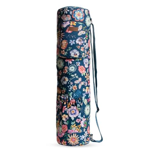Maison d' Hermine Yoga Mat bag Cylindrical bag for Woman & Men yoga mat Bag & Adjustable shoulder straps Yoga Mat Carrier Bag with Water Bottle Pocket Mothers Day Gifts - Happy Florals - Blue