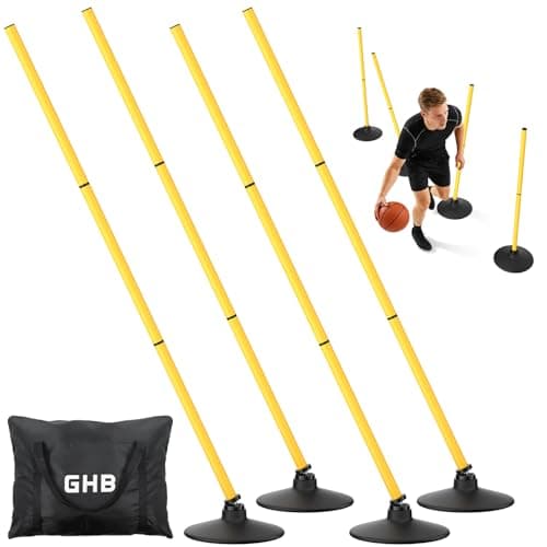 GHB Agility Poles 4 Pack 50" Sports Soccer Training Poles (C.Rubber Base+Rebound Spring)