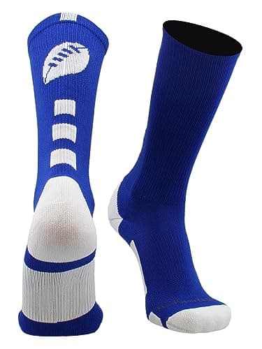 MadSportsStuff Made in USA Football Socks - Youth & Adult Crew for Flag or Tackle - Royal/White, Small - Moisture Wicking Compression