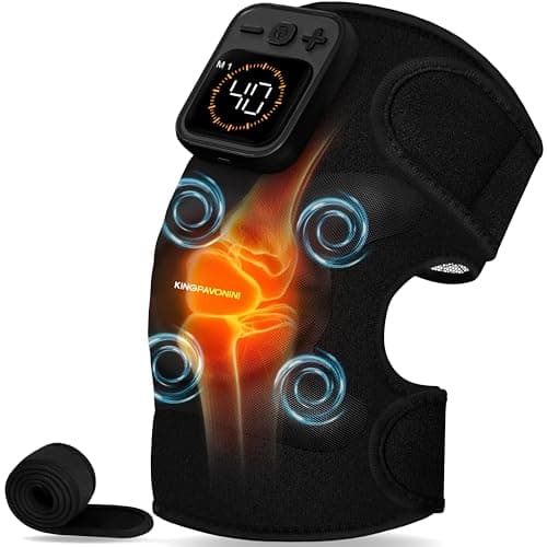 KingPavonini Cordless Knee Massager for Pain Relief, Newly 4 Motors Vibration, 5 Heat Levels, 6 Massage Modes, Knee Heating Pad for Knee Pain, Heated Knee Massager Brace, for Mom Dad (Black 1.0)