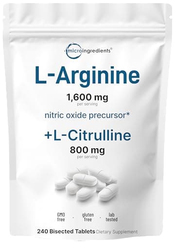 L-Arginine 1,600mg Nitric Oxide Supplement for Men with L-Citrulline, 240 Bisected Tablets | Nitric Oxide Precursor | Muscle, Energy, & Heart Support | Non-GMO, Gluten Free - 4 Month Supply