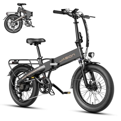 Jasion EBS Folding Electric Bike for Adults, Compact Portable 20" Fat Tire Ebike with 1200W Peak Motor, 48V Removable Battery, 25 MPH 50 Miles Aluminum Frame E-Bike Suitable for Trunk, RV, Apartment-B