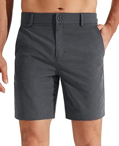 Libin Men's Golf Shorts 7" Work Dress Shorts Casual Flat Front Hybrid Short Lightweight Quick Dry Water Resistant, Iron Grey, Size 33
