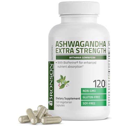 Bronson Ashwagandha Extra Strength Stress & Mood Support with BioPerine - Non GMO Formula, 120 Vegetarian Capsules