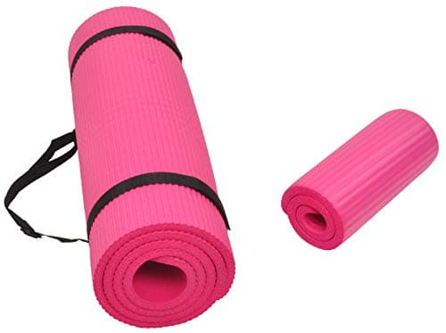Fitvids All Purpose 1/2-Inch Extra Thick High Density Anti-Tear Exercise Yoga Mat and Knee Pad with Carrying Strap, Pink