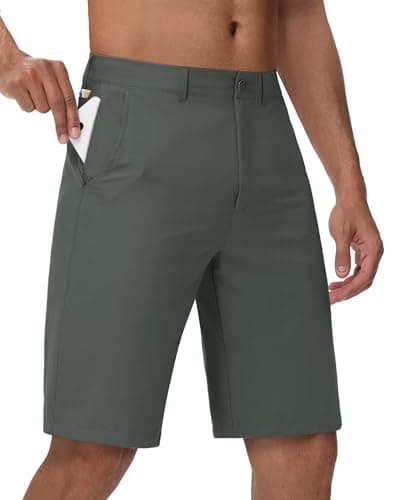 JWM Mens Golf Shorts 11" Inseam - Stretch Lightweight Quick Dry Flat Front Hybrid Casual Dress Work Long Shorts Zipper Pocket Dark Grey
