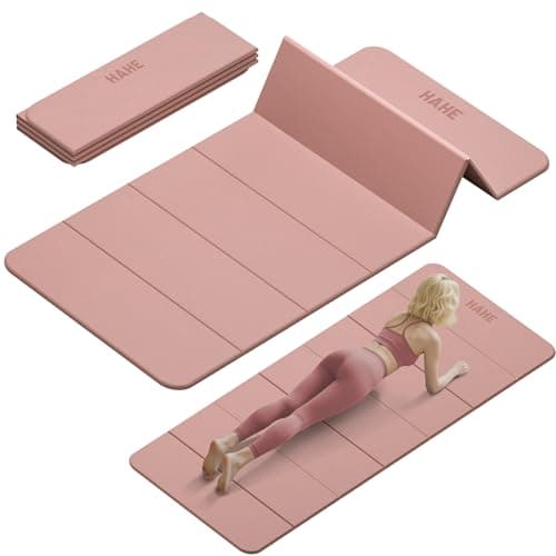 Foldable Yoga Mat, 74"Lx32"Wx1/3"Thick, Folding Exercise Mat, Non-slip Wide Pilates Mats for Home Workout/Travel, Portable Yoga Mat Thick for Yoga/Pilates/Camping/Floor Exercises (Bright Pink)