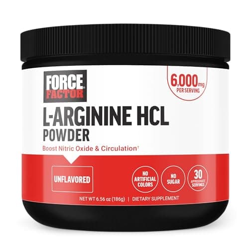 Force Factor L Arginine HCL, L-Arginine Supplement to Boost Nitric Oxide for Better Circulation, Blood Flow, and Muscle Pumps, L Arginine Powder 6000mg, Unflavored, 30 Servings