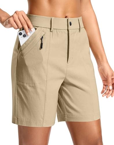 SANTINY Women's 5"/7" Hiking Golf Shorts Quick Dry Stretch Casual Work Shorts with Pockets for Women Walking Travel Summer (DustyKhaki_M)