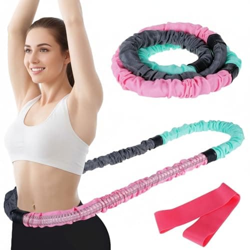 3.4lb Soft Spring Fitness Hoop for Adults, Scientifically Weighted, with Resistance Band, Soft Fabric Padding (Comfort & Protection), Full Body Exercise Equipment for Weight Loss