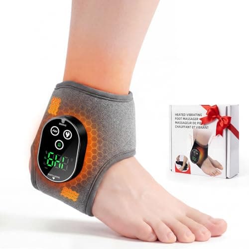 BETOLEAN Foot Massager for Neuropathy Plantar Fasciitis Pain Relief, Foot Renew Ankle Massager, Ankle Heating Pad Heated Brace Wrap with 4 Heat Levels and 3 Vibration Modes for Women Men (Grey)
