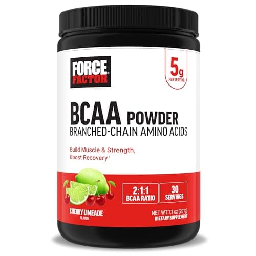 Force Factor BCAA Amino Acids Supplement 2:1:1, Delicious and Refreshing BCAA Powder to Support Muscle Recovery and Performance, No Artificial Colors or Flavors, Cherry Limeade, 30 Servings