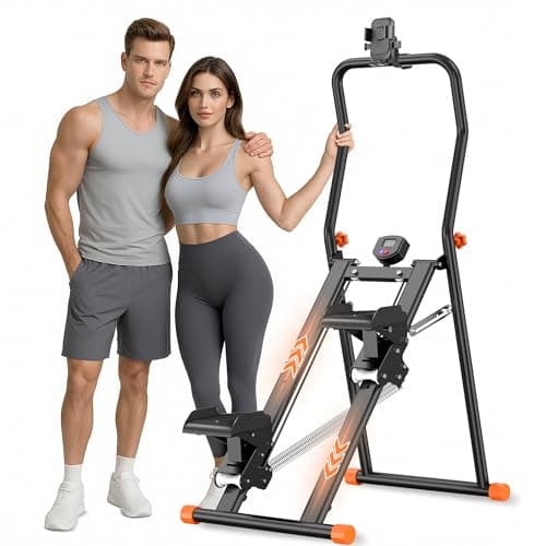 EPHESPORT Stair Stepper for Home Gym, 2.0 Stair Climber with Multi-Level Adjustable Resistance, Non-Slip Pedals, Digital Monitor & Phone Holder, Foldable Stepper for Legs Glutes Cardio (Black＆Orange)