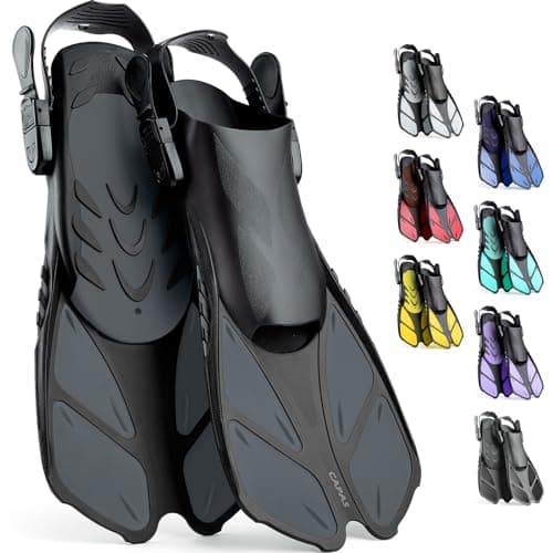CAPAS Snorkel Fins, Swim Fins Travel Size Short Adjustable for Snorkeling Diving Adult Men Women Kids Open Heel Swimming Flippers