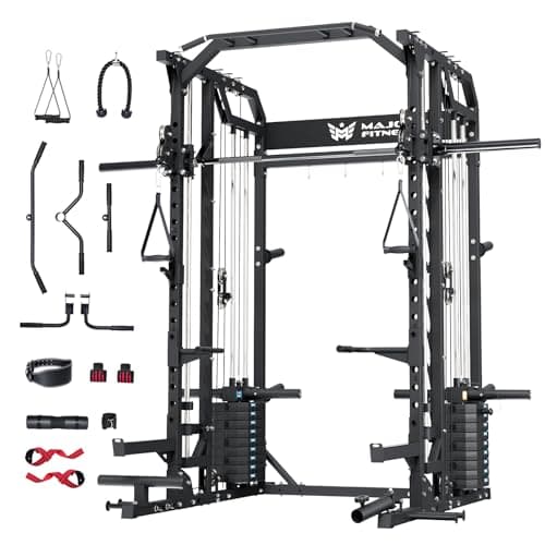 Major Fitness Drone2 Premium Smith△ Machine – All-in-One Home Gym Squat Rack with Aluminum Pulley Set , Weight Bar, Dual LAT Pull-Down Systems & Cable Crossover Machine for Full-Body Workouts
