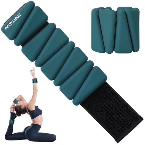 BECOJADDE Ankle Weights Set of 2 (1 lb Each) Adjustable Wrist Weights for Women Men Wearable Arm Leg Weight for Pilates, Running, Walking, Workout, Yoga, Deep Emerald