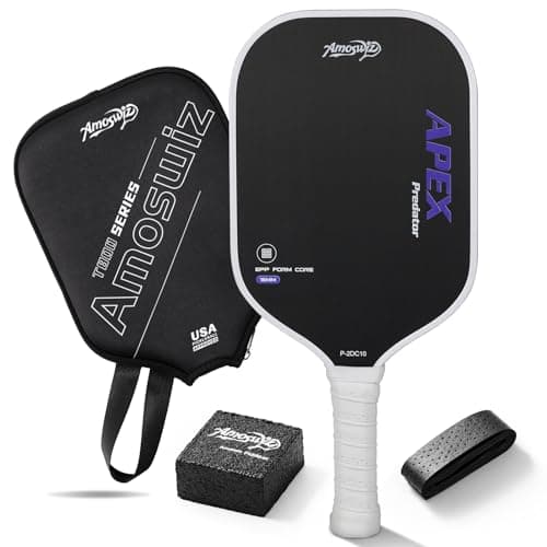 Amoswiz Pickleball Paddles, T800 Carbon Fiber Pickleball Paddle with 16MM EPP Foam Core, Ultimate Spin & Consistency Pickleball Racket for Professional & Intermediate Players, White Color
