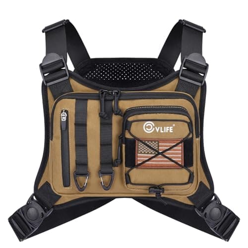 CVLIFE Outdoor Chest Bag for Men, Tactical Chest Pack with Phone Holder, Adjustable Running Vest Bag with Extra Storage, Lightweight Anti-theft EDC Rig for Hiking, Cycling, Sports, Workouts, Khaki