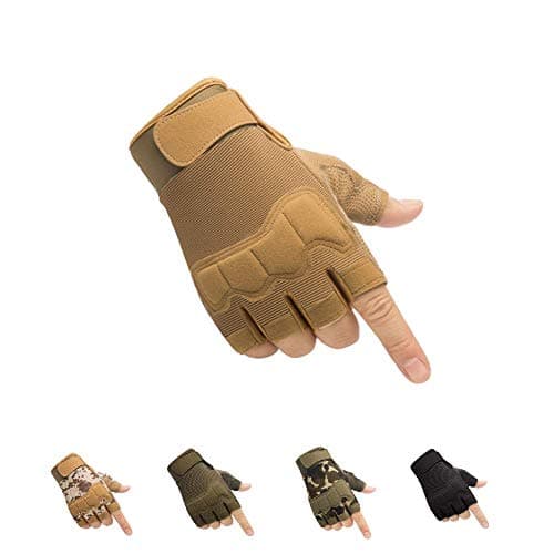 HYCOPROT Fingerless Gloves, Protective Breathable Lightweight Outdoor Gloves for Hunting, Motorcycling, Climbing (X-Large, Yellow)