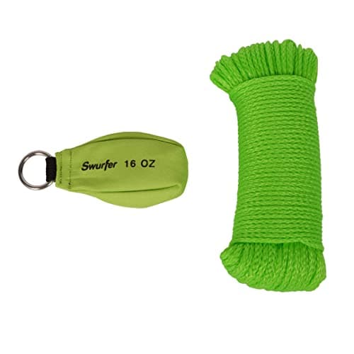 Swurfer 16 Oz Arborist Throw Weight Bag Rope Launcher, and 150' 1/8" Arborist Throw Line Kit, Tree Climbing & Felling Rope, and TreeSwing Installation Throw Bag, Bright Color Arborist Equipment Kit