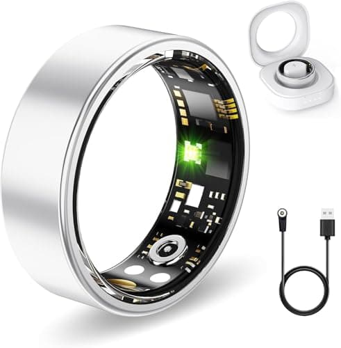Smart Rings for Women Men, Fitness Ring with Heart Rate, Blood Oxygen, HRV, Stress, Sleep Tracker, Step Tracker, No Subscription Fee, lP68 Waterproof Smart Ring for iPhone & Android (Silver 7#)
