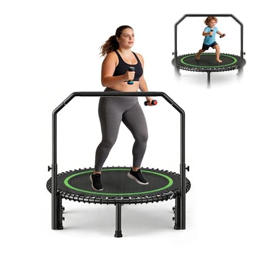 40" Mini Rebounder Trampoline for Adults with Handle, Foldable Mini Trampoline with Bungees, Adjustable Foam Handle, Stable & Quiet, Max Load 440lbs