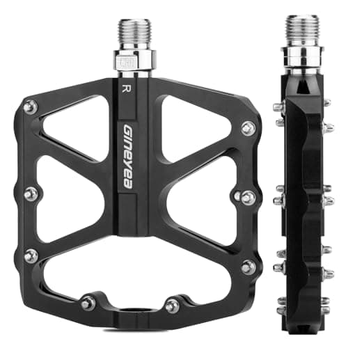Gineyea Mountain Bike Pedals, Universal Fit Bicycle Pedals Aluminum 9/16" Sealed Bearing Lightweight Wide Flat Platform for Road Mountain BMX MTB Bike