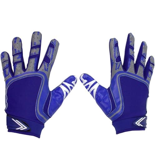 Pure Athlete Football Wide Receiver Gloves - Elite Sticky Grip Gloves, Drip Gear for WR and Defensive Backs - Adult, Youth, Men and Boys (Blue, Youth Medium)