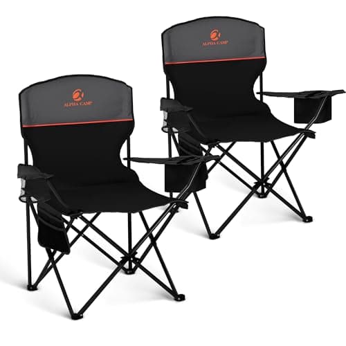 LET'S CAMP Camping Chair 2 Pack Folding Chair with 4-Can Cooler Bag Portable Lawn Chair with Cup Holder,Storage Pocket, Supports 250LBS, Collapsible Chair for Camp, Beach, Picnic (Black)
