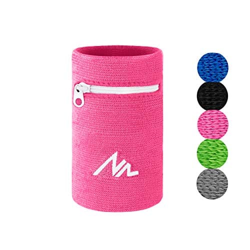 NEWZILL Wrist Wallet (Wristband) with Zipper - Cotton Sweatbands for Men & Women, Ideal for Running, Walking, Basketball, Football, Tennis, Hiking, Workout, and More (Long, Pink)