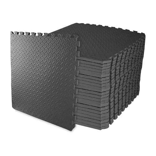 Elevon Puzzle Exercise Gym Flooring Mat, 3/4" Thick EVA Interlocking Foam Tiles Workout Mat for Home Gym, Fitness Equipment, MMA, Gymnastics, 24 Tiles Shock-Absorbing Exercise Mat, Black (96 Sq Ft)