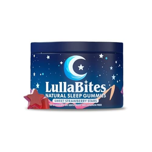 LullaBites - Natural Sleep Gummies - Made in USA - With 5-HTP, L-Theanine, Magnesium & Valerian Root - Melatonin Free - Vegan - Halal - Sugar, Gluten Free - Sweet Strawberry - 60 Gummies - 30 Servings