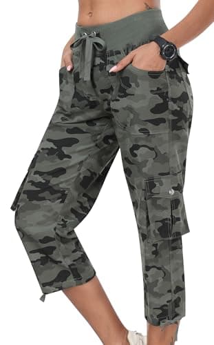 MoFiz Hiking Cargo Shorts for Women Outdoor Quick Dry Athletic Shorts for Boating Camping with Pockets Camo Green XL