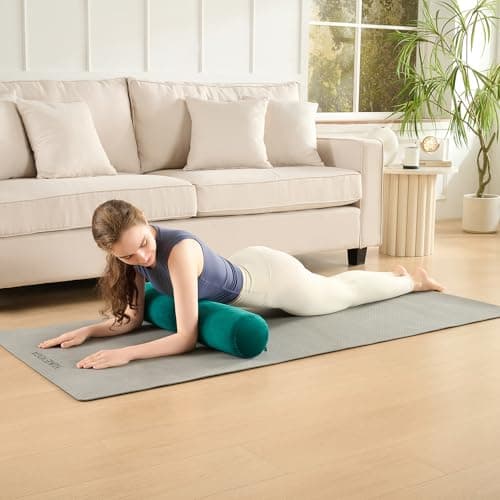 Premium Yoga Bolster Pillow 6″ × 26″ — Supportive Cylinder Shape Filled with EPS Beans for Stretching, Meditation, Pilates & Deep Relaxation, Removable Cover, Teal