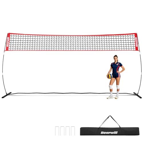 Bearwill Volleyball Net, 20FT Portable Volleyball Net for Backyard, Freestanding Volley Ball Set Height Adjustable for Hitting Serving, Volleyball Practice Nets Training Equipment for Indoor & Outdoor