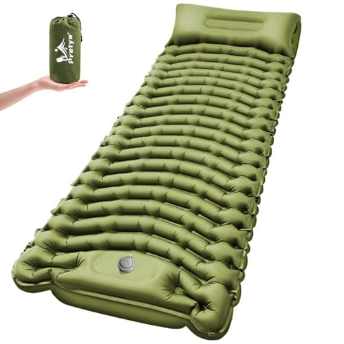 Pretyw Sleeping Pad for Camping - Ultralight Camping Mattress with Pillow, Built-in Foot Pump, Compact Inflatable Portable Mat for Backpacking, Hiking, Car Traveling, Beach, Tent